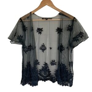 Winter Kate Womens Black Mesh Lace Jacket Cardigan Top Size Large Dark Fairy